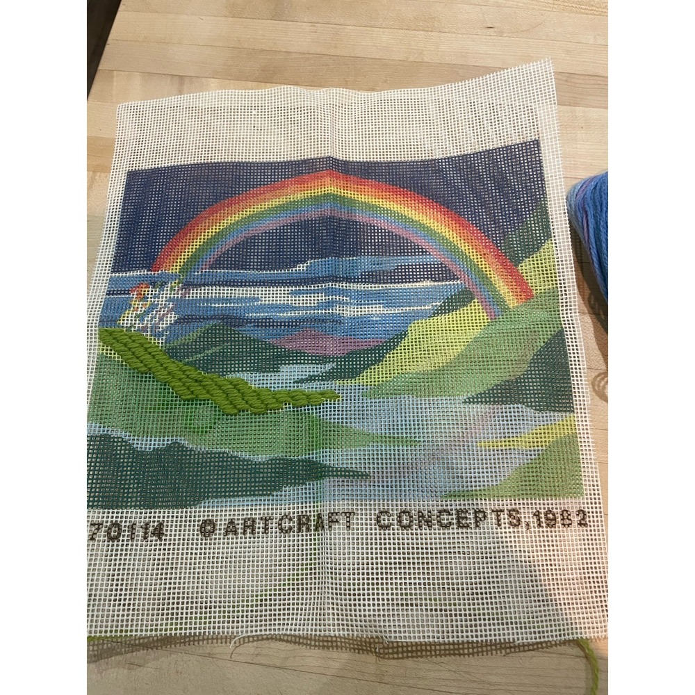 Rainbow Stamped Cross Stitch Artcraft 1982 With Extra Thread Yarn
